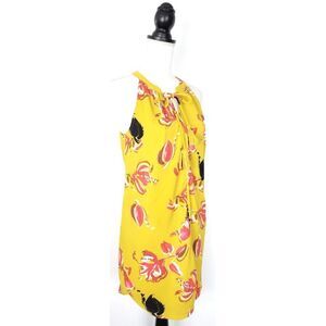 C&E Sleeveless Stretch Floral Yellow Dress With Tassel Tie Neck Size Small
